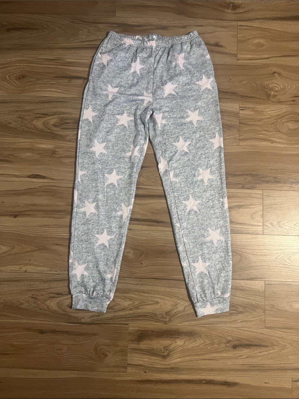 Cozy Star Print Jogger Pajama Pants - Light Gray & Pale Pink
